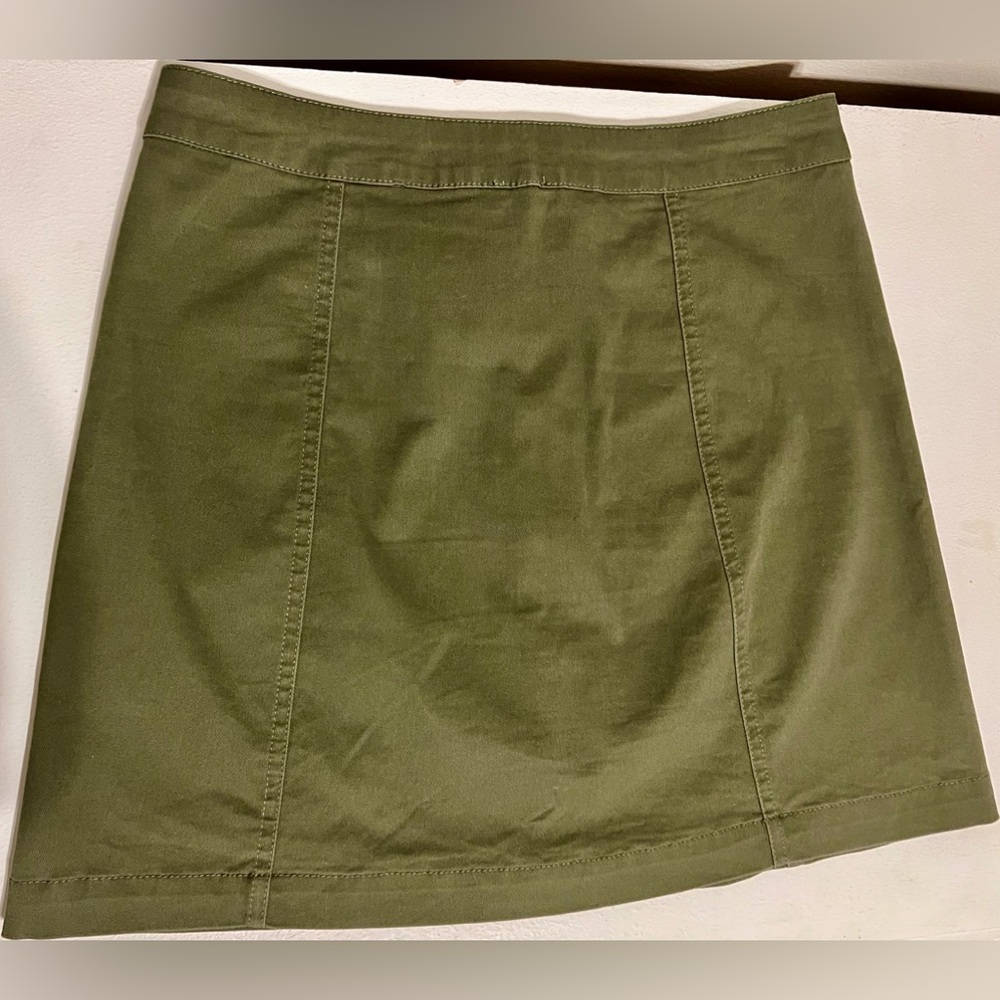 NUDE Brand Army Green Button Front Mini Skirt Denim Slight Stretch Size Medium - Picture 6 of 13